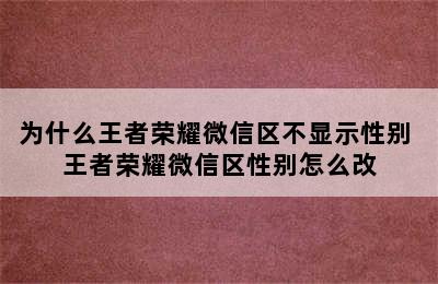 为什么王者荣耀微信区不显示性别 王者荣耀微信区性别怎么改